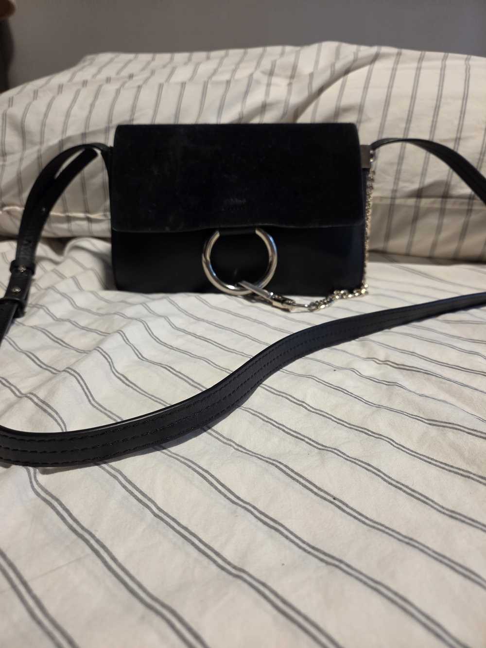 Chloe Black Women's Crossbody Bag with Silver Ring Accent